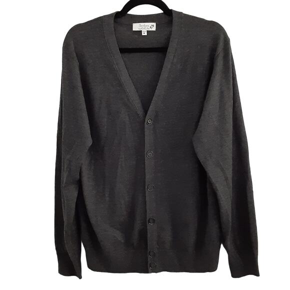 Turnbury 100% Merino Wool Cardigan Sweater Button Front Gray M Quiet Luxury - Picture 1 of 9